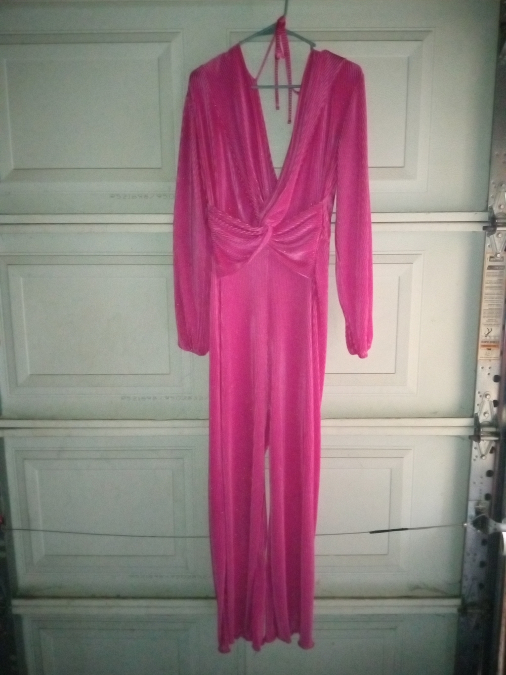 Women's Fuchsia Velvet Jumpsuit Halter Back